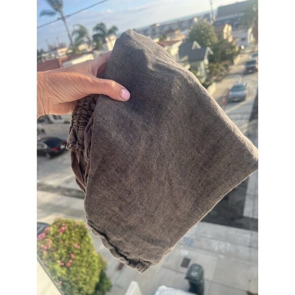 Toad & Co brown linen ruched sides pull-on mini skirt L outdoor festival light - Picture 3 of 9